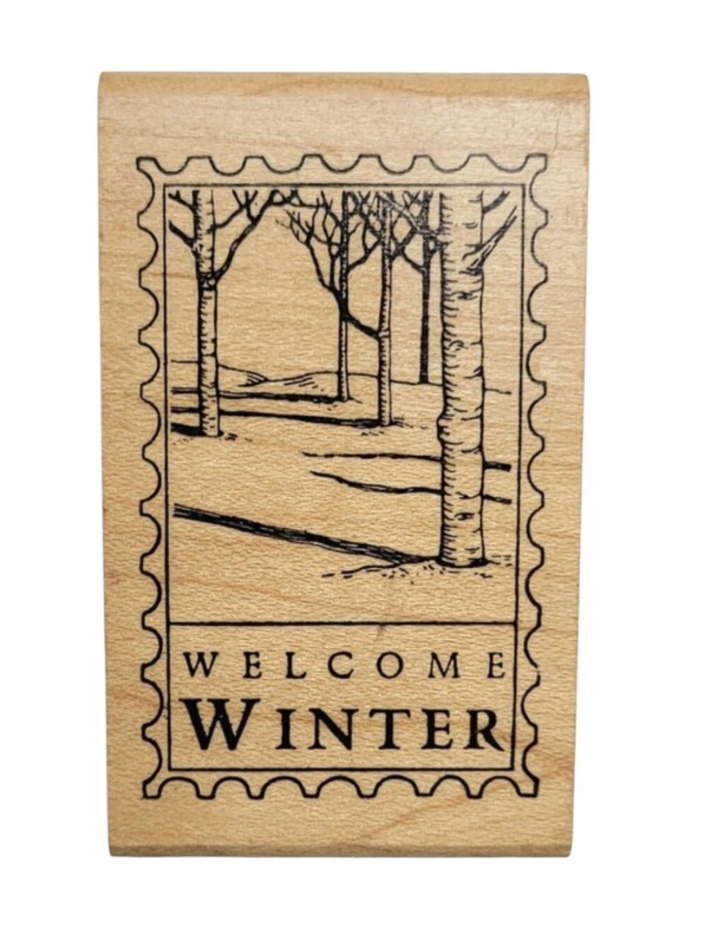 Vintage Collectible Rubber Monger Snow Stamp Scene "Welcome Winter"